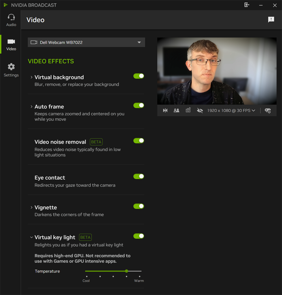 NVIDIA broadcast virtual key light